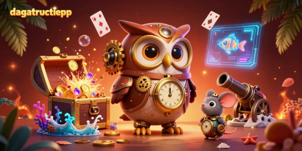 Engaging view of dagatructiepp featuring a time-traveling owl and vibrant casino elements.