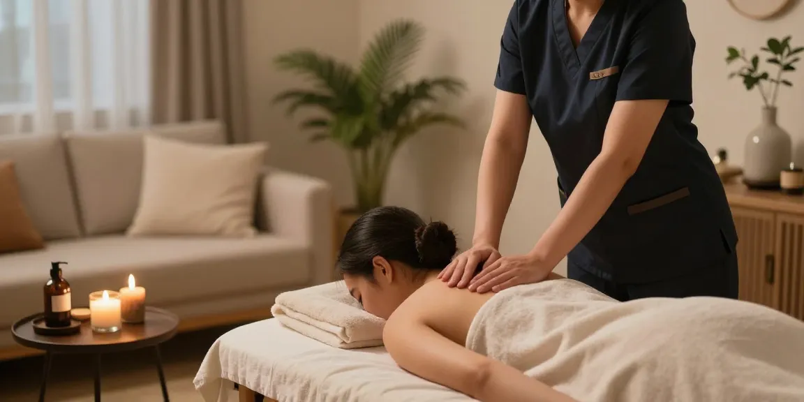 Relaxing 영등포출장안마 session with a professional therapist in a serene home setting