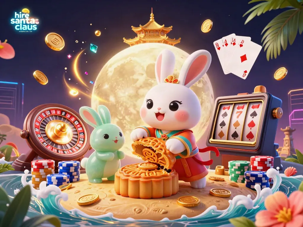 Engage with magical holiday fun by hiring Santa Claus near me through this vibrant 3D casino illustration.