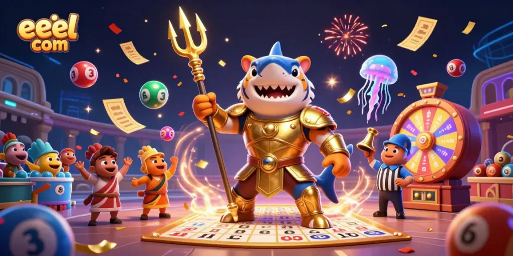 Engage with the exciting visuals of eejl com in an underwater casino scene featuring a tiger shark gladiator.