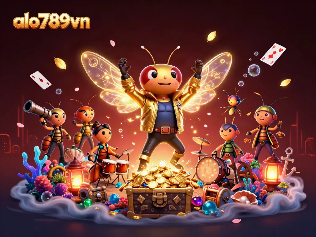 Engage in dynamic gaming excitement with alo789vn, featuring a 3D rock star and vibrant casino elements.