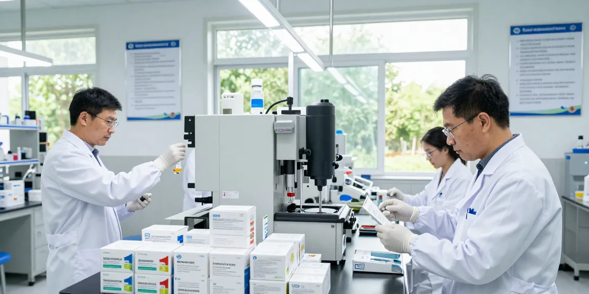 Pharmaceutical contractor South Africa: technicians in a modern facility handling packaging and filling processes.