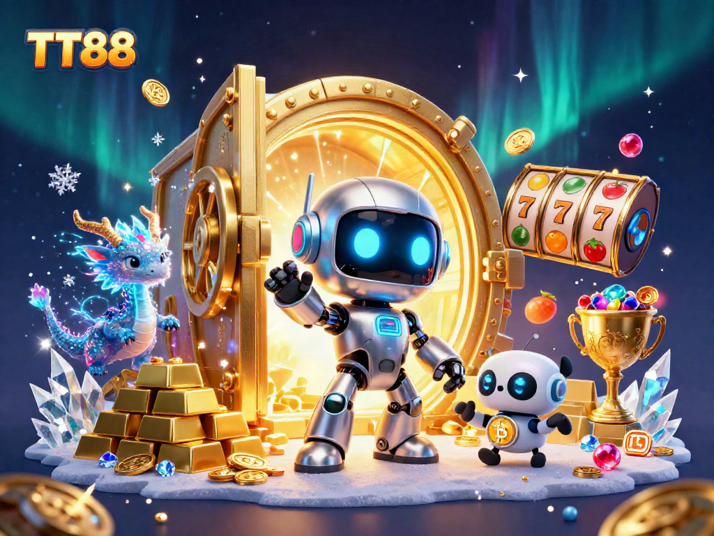 Engage with TT88 strategies in a vibrant 3D casino scene featuring exciting slot elements.