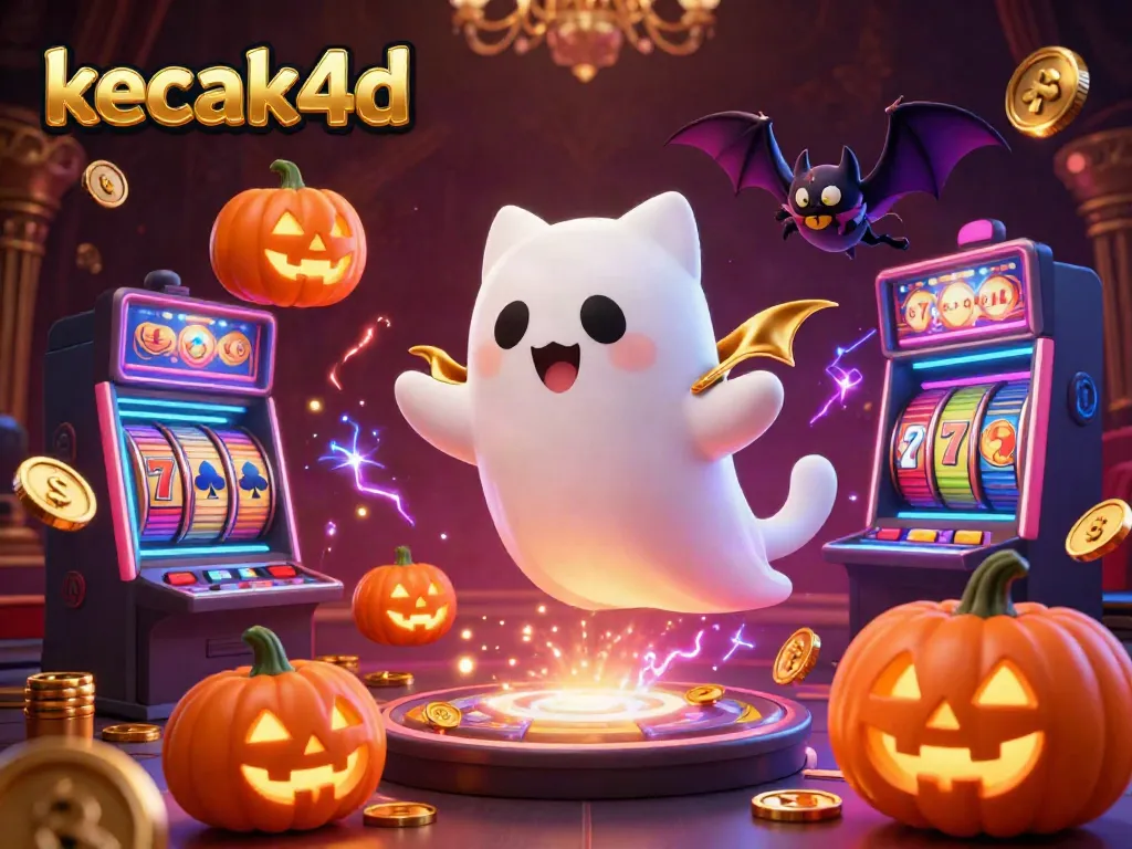 Engage with kecak4d's dynamic gameplay featuring a ghost cat and casino elements in a vibrant casino setting.