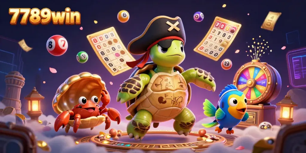 Engage in the exciting gambling world at 7789win, featuring vibrant lottery elements and dynamic characters.