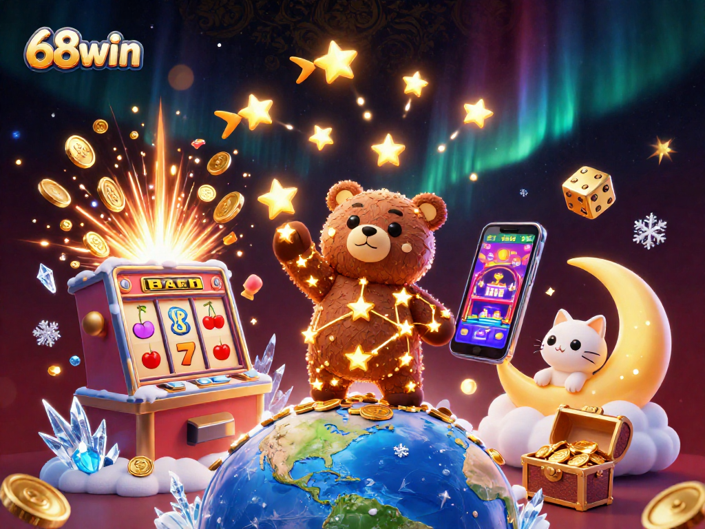 Experience the excitement of 68win with shining stars, coins, and thrilling game elements.