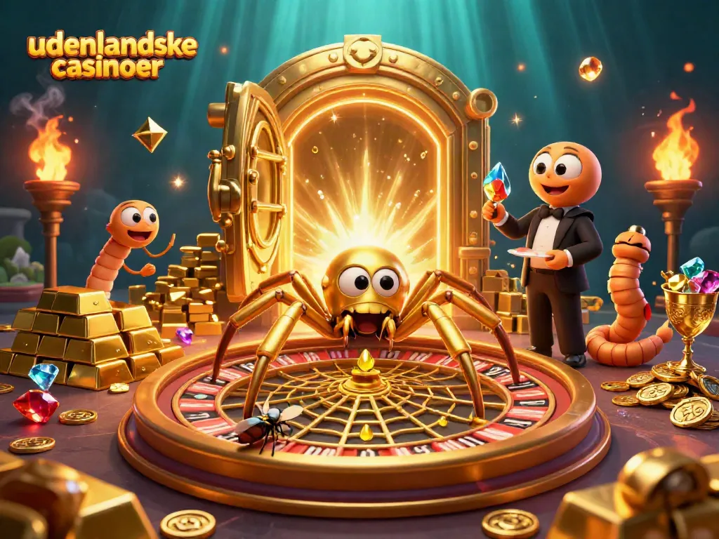 Experience the thrill of udenlandske casinoer with a vibrant roulette-themed 3D illustration.
