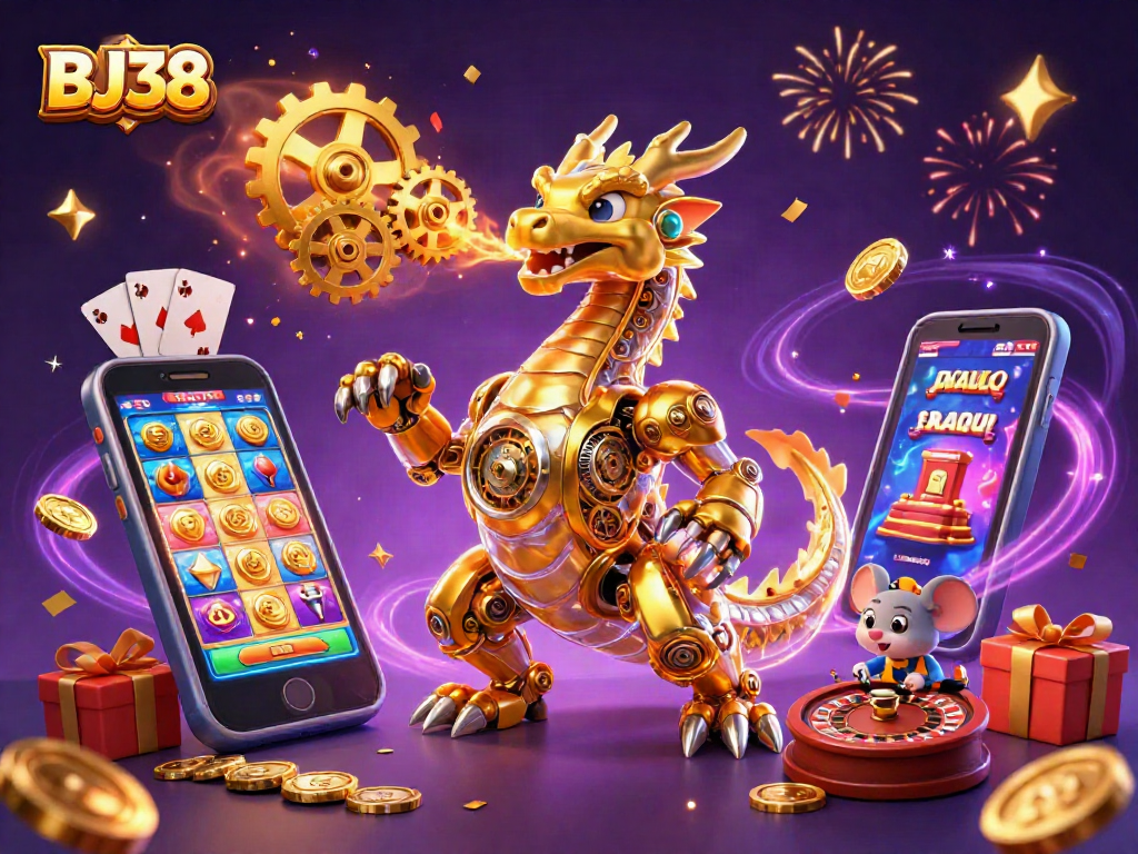 Experience thrilling BJ38 gaming with a 3D dragon and dynamic casino elements!