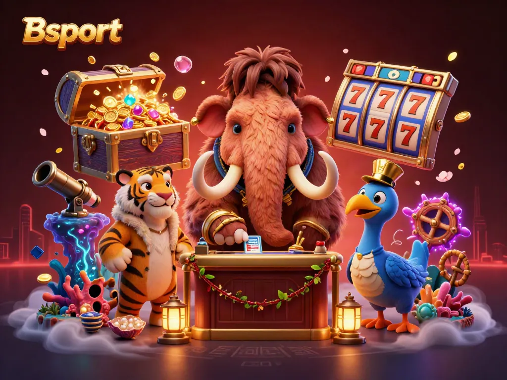 Experience Bsport with exciting casino elements and engaging 3D characters in a vibrant setting.