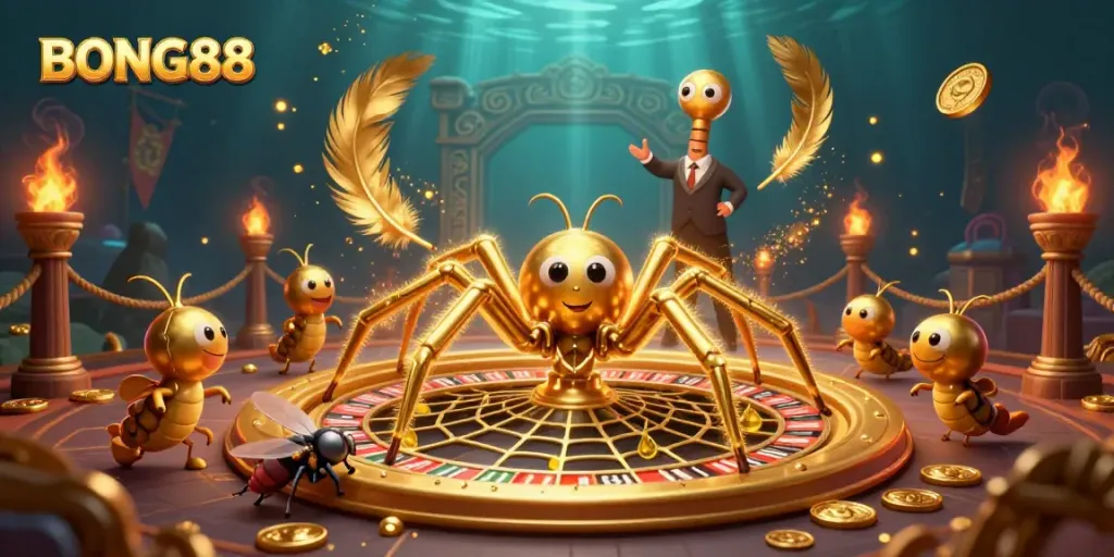 Experience exhilarating bets at BONG88 with a vibrant roulette wheel web crafted by a golden spider.