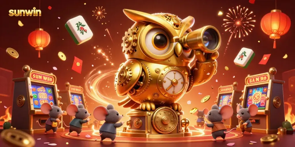 Experience thrilling gameplay at Sunwin with a vibrant 3D casino scene featuring engaging characters and festive elements.