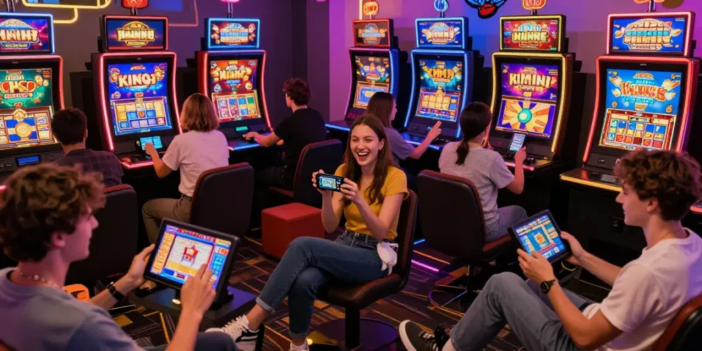 Engaged players enjoying the exciting KING999 slot games in a vibrant gaming atmosphere.