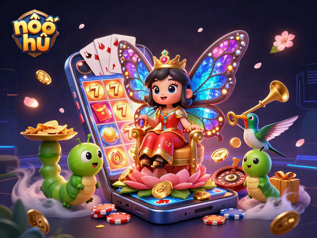 Win exciting bonuses and rewards in nổ hũ with a vibrant, dynamic casino-themed illustration featuring slot elements.