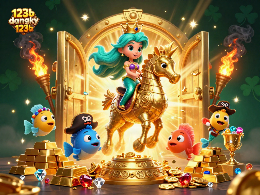 Engage with 123b dangky 123b's immersive casino experience featuring a vibrant mermaid princess and treasure scene.
