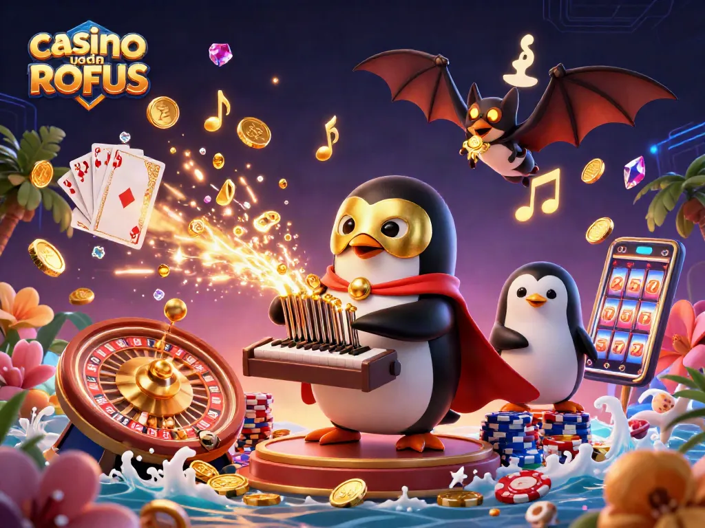 Play exciting games at casino uden ROFUS with vibrant characters like a penguin organist!