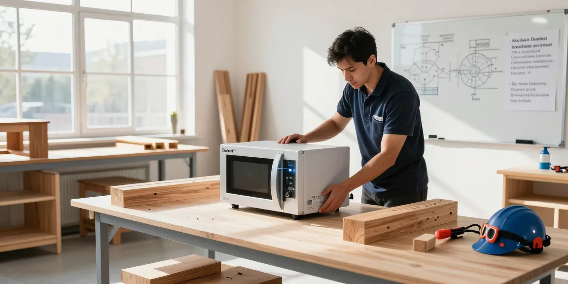 Shashel microwave equipment effectively eliminating wood-boring insects in a modern workshop.