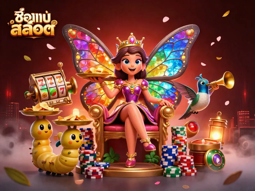 Spin the reels of the slot game "ชื่อเกมสล็อต" with a colorful casino themed illustration.