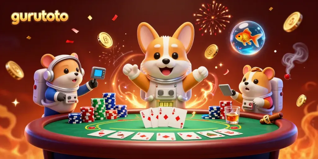 Experience thrilling gameplay with gurutoto in a colorful cosmic casino environment, featuring playful characters.