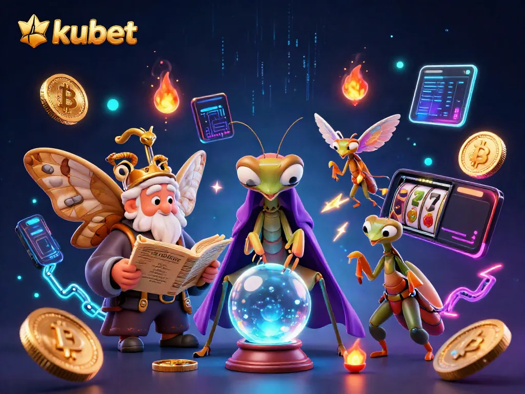 Experience kubet's magical gaming with animated fortune teller and glowing slot reels.