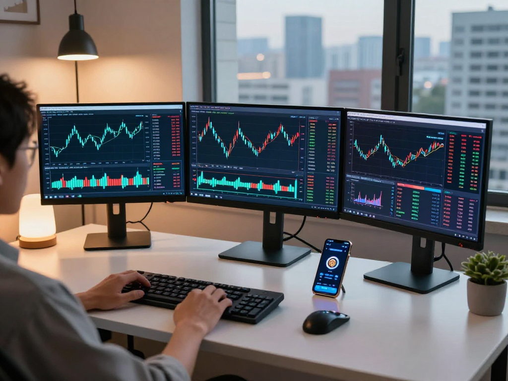 MetaTrader 5 官网的金融交易工作坊，包含实时图表和数字钱包的设置，展示先进的区块链交易技术。