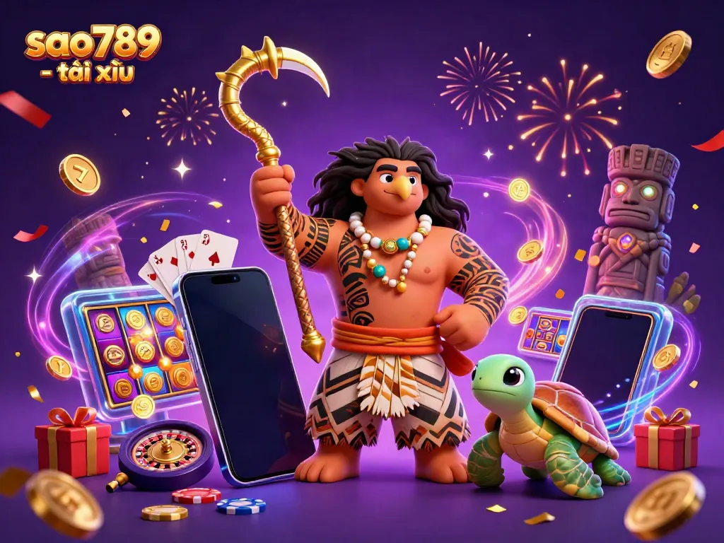 Engage with thrilling sao789 - tài xỉu gaming featuring a demigod and vibrant casino elements.