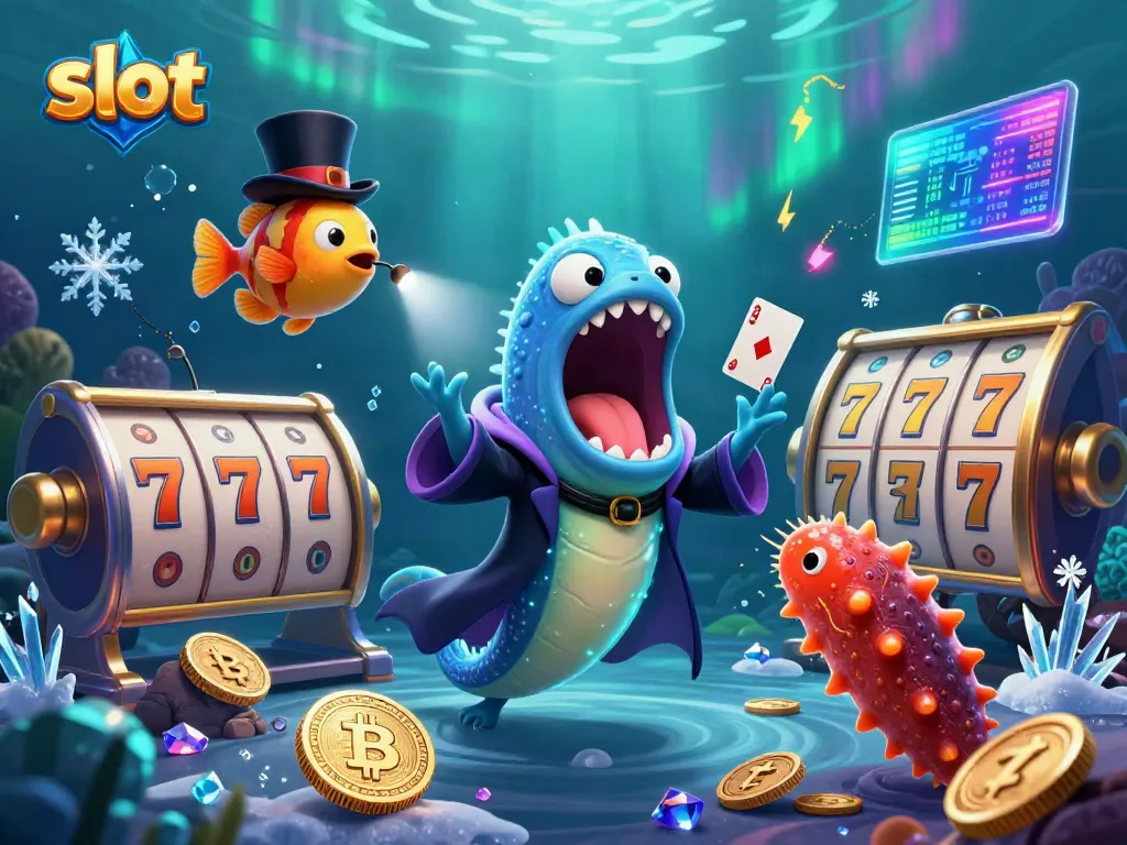 Engaging slot-themed scene with bioluminescent creatures performing tricks, showcasing vibrant gambling elements.