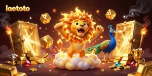 Experience the excitement of laetoto with vibrant 3D illustrations showcasing thrilling casino elements and golden treasures.