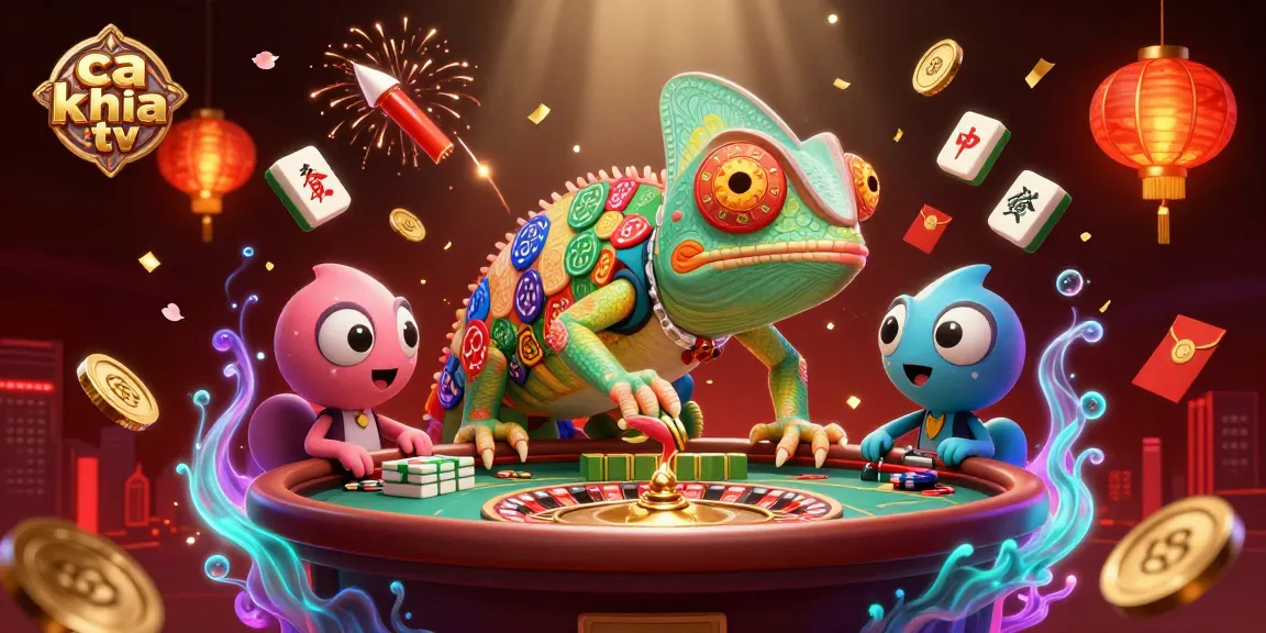 Experience ca khia tv through a vibrant 3D chameleon casino scene capturing the thrill of gambling.