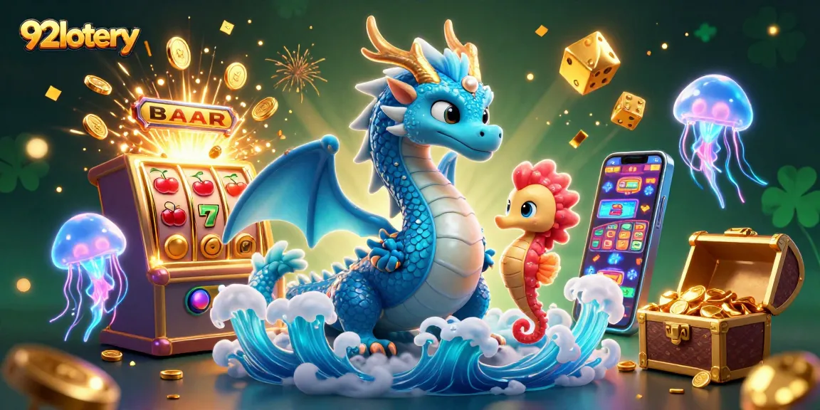 Engage with 92lottery through a vibrant casino scene featuring a dragon, knight, and jackpot elements.
