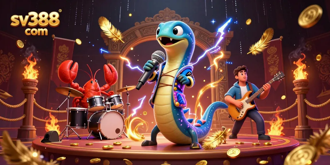 Bet on live cockfights with sv388 com, featuring an electric eel DJ surrounded by dynamic casino elements.