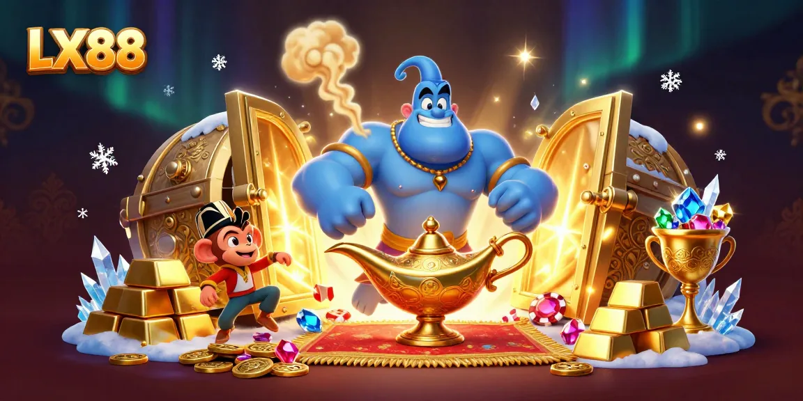 Experience the magic of LX88 with colorful casino characters amidst treasure and excitement.
