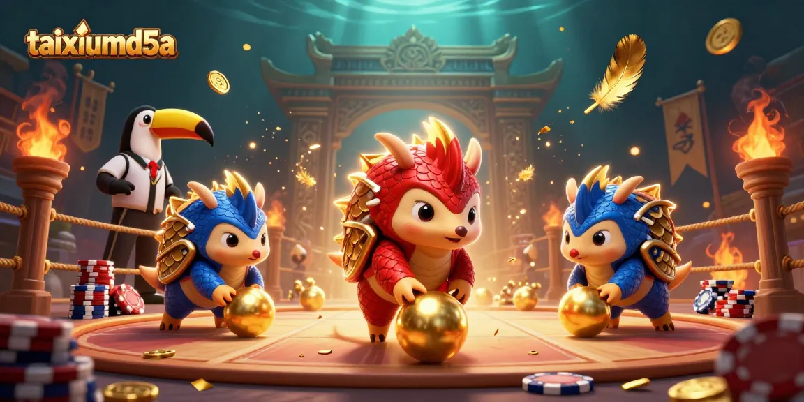 The taixiumd5a pangolins compete in a dynamic online gambling scene filled with poker chips and golden scales.