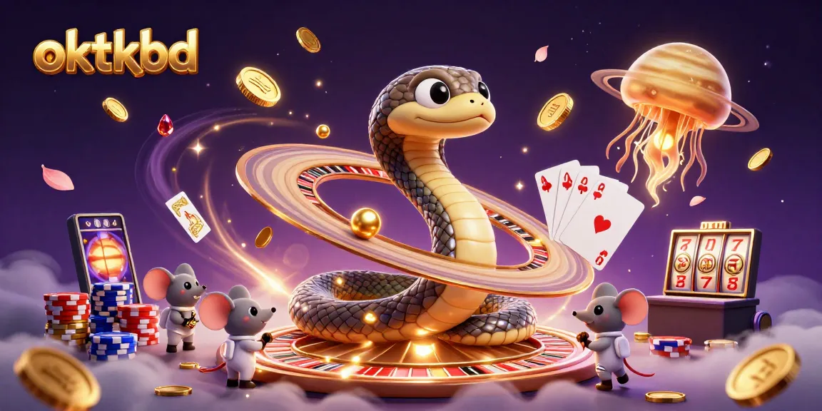 Spin the cosmic roulette wheel with oktkbd in a vivid 3D illustration showcasing casino fun.