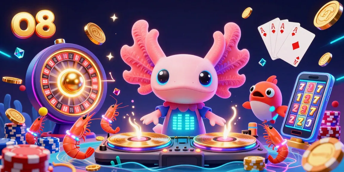 Engage with the vibrant casino vibe at o8 with neon characters celebrating a big win!
