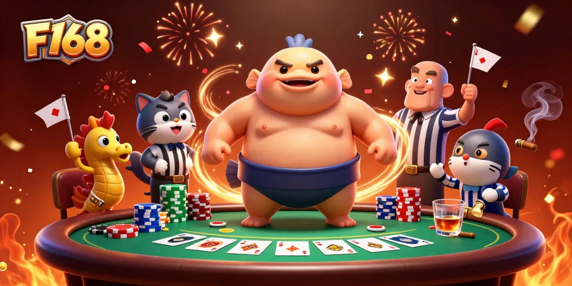 Experience the thrill of F168 with a vibrant underwater poker scene featuring dynamic characters and casino elements.