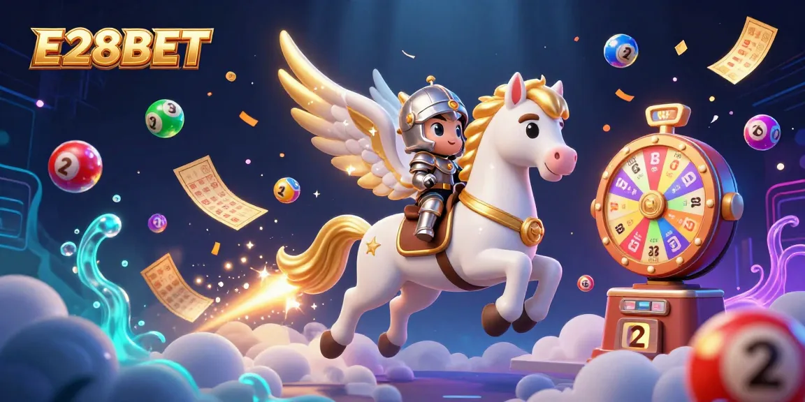 E28BET brings excitement alive with a celestial scene featuring thrilling lottery elements and vibrant gaming action.