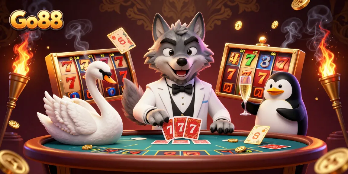 Experience thrilling gaming action at Go88 with an engaging baccarat scene featuring dynamic characters.