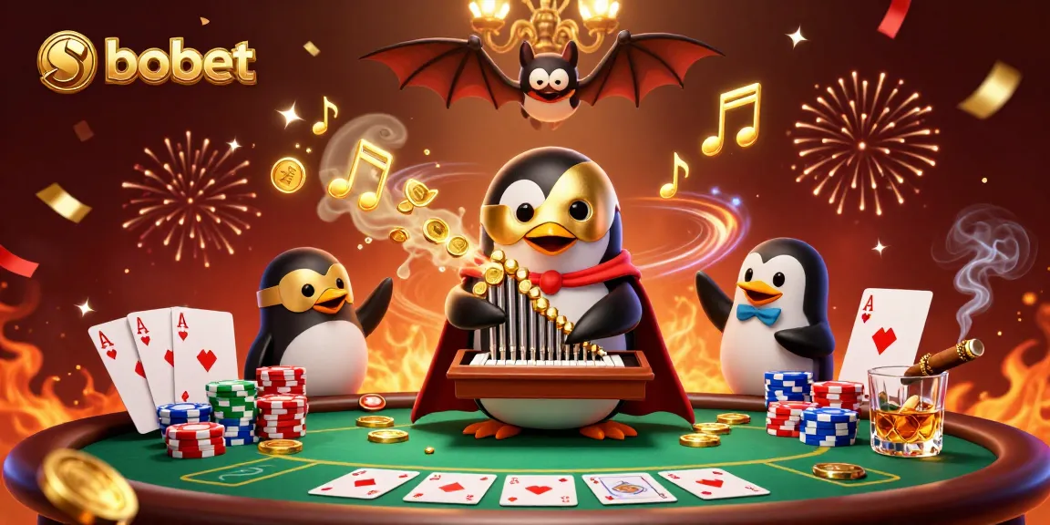 Experience sbobet betting action with a whimsical scene of gambling characters and elements.