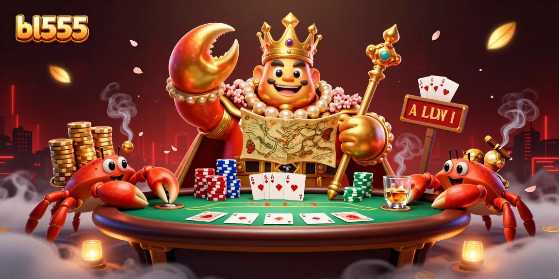 Engage in thrilling gameplay at bl555's casino with golden crab emperor amidst poker excitement.