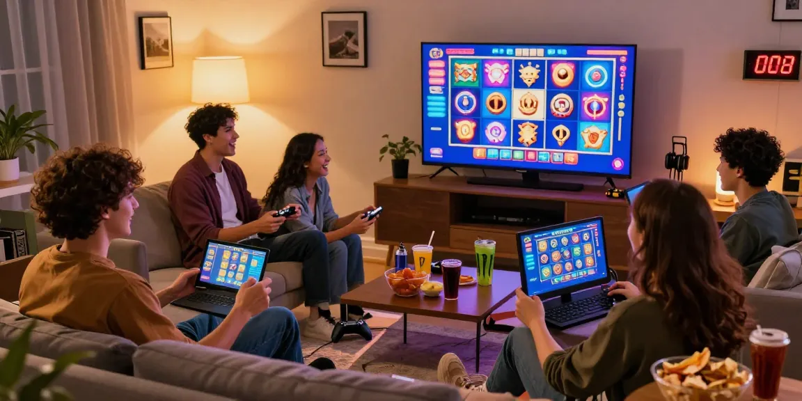 Players enjoying wd138 daftar on a vibrant gaming platform in a cozy living room.