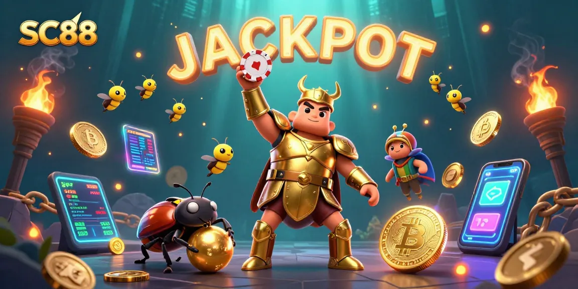 SC88 showcases a vibrant casino scene with exciting elements celebrating big wins and digital currencies.