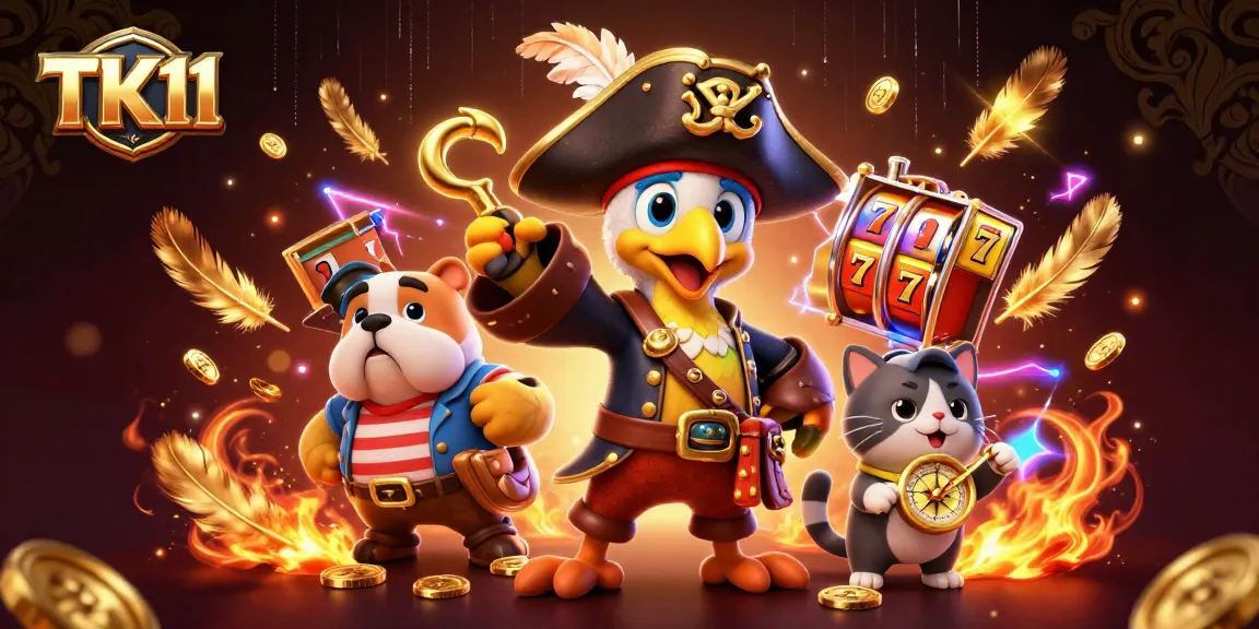 Spin jackpots with TK11’s cartoon characters in a vibrant 3D casino scene, featuring slot reels.